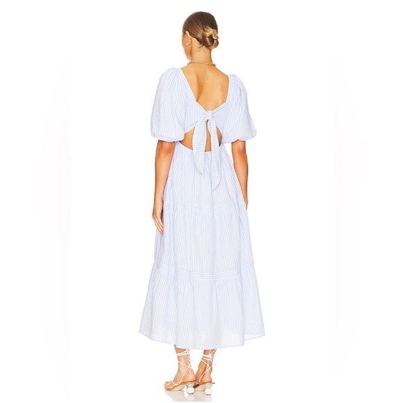 MINKPINK Milani Tiered Midi Dress in Blue & White Small - Picture 6 of 16